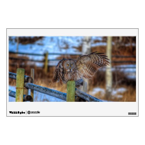 Landing Great Gray Owl and Snow Wildlife Raptor Wall Decal