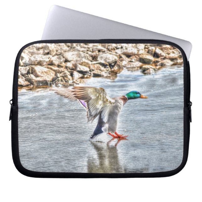 Landing Mallard Duck Drake 8 Wildlife Photo Laptop Sleeve (Front)