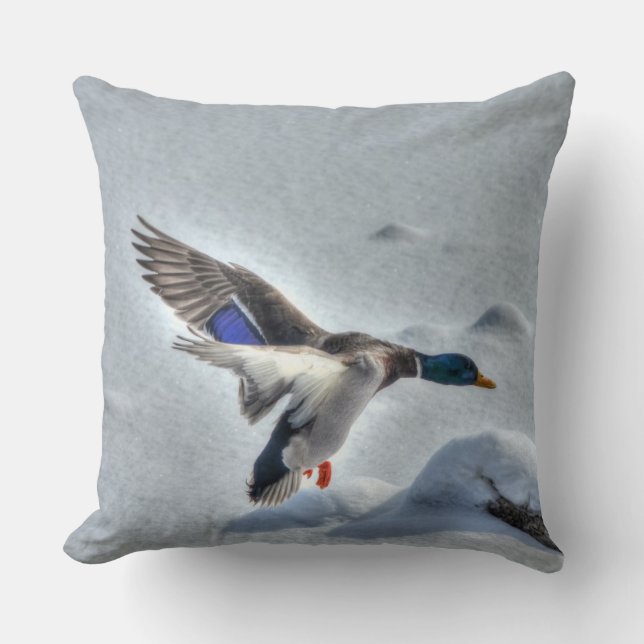 Landing Mallard Duck Drake Wildlife Photo Throw Pillow (Front)
