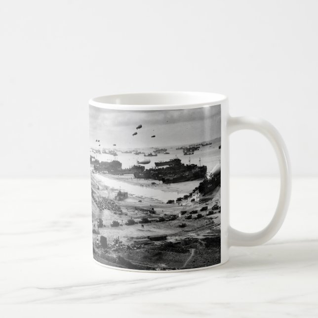Landing Ships Putting Cargo Ashore on Omaha Beach Coffee Mug (Right)