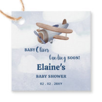 Landing Soon Blue Boy Airplane Baby Shower Favor Tags