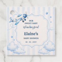 Landing Soon Blue Boy Airplane Baby Shower