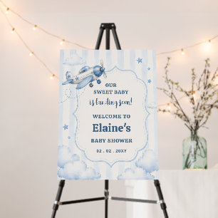 Landing Soon Blue Boy Airplane Baby Shower Foam Board