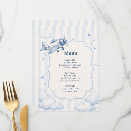 Landing Soon Blue Boy Airplane Baby Shower Menu