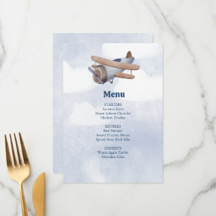 Landing Soon Blue Boy Airplane Baby Shower Menu