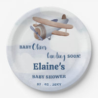 Landing Soon Blue Boy Airplane Baby Shower