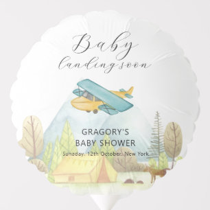 Landing Soon Vintage Airplane Forest Baby Shower Balloon