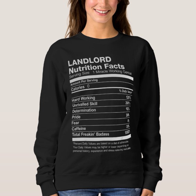 Landlord Nutrition Facts Sweatshirt (Front)