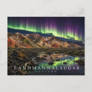 Landmannalaugar Highland Peaks Iceland Aurora Postcard