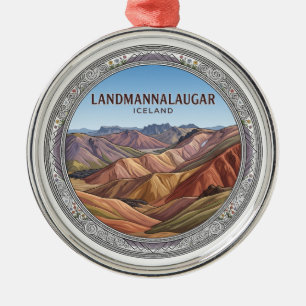 Landmannalaugar Vondugil Rainbow Ridge Hella Metal Ornament