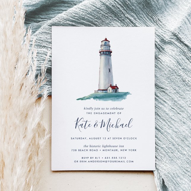 Landmark | Watercolor Lighthouse Engagement Party Invitation (Creator Uploaded)
