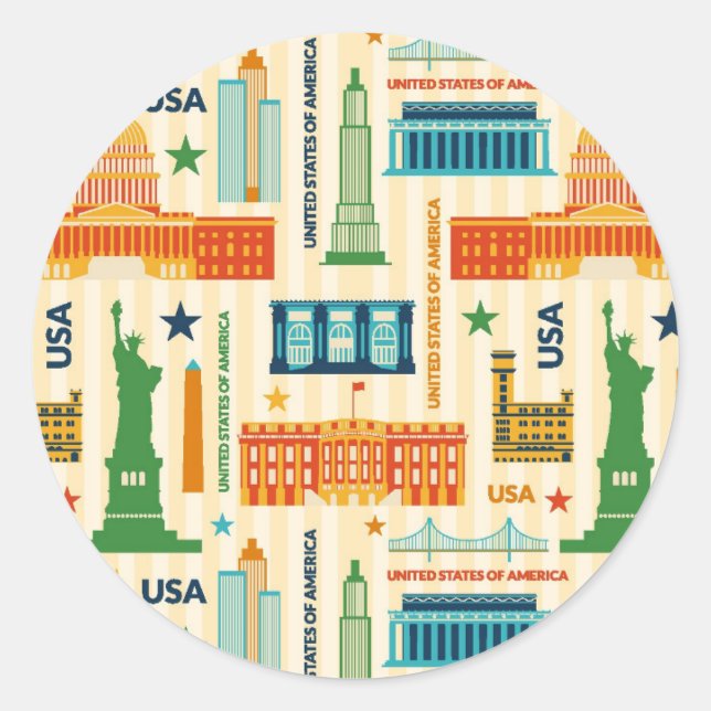 Landmarks of United States of America Classic Round Sticker (Front)