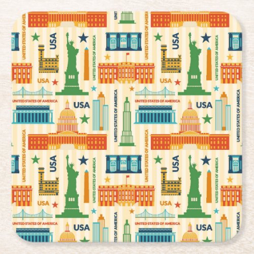 Landmarks of United States of America Square Paper Coaster