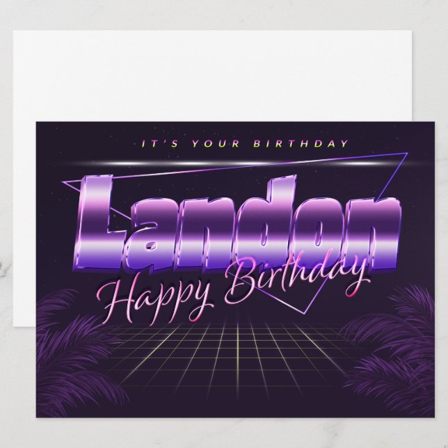 Landon Name First Name lilac retro card birthday (Front/Back)