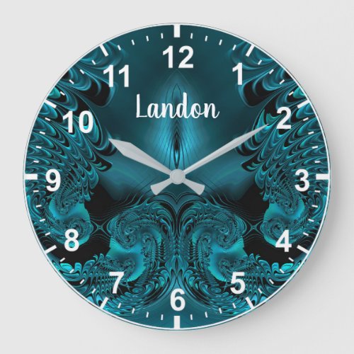 LANDON  WOW Fractal Pattern Green and Black  Large Clock
