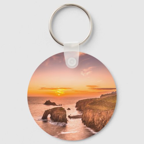 Lands End Sunset Enys Dodnan Armed Knight Cornwall Keychain