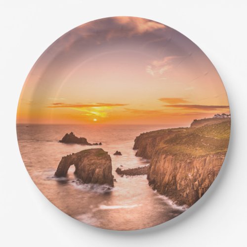 Lands End Sunset Enys Dodnan Armed Knight Cornwall Paper Plates