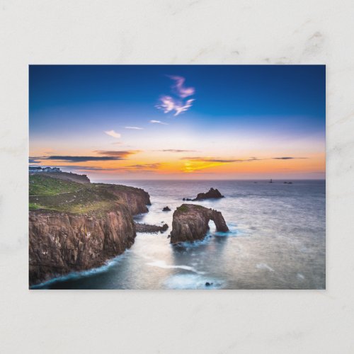 Lands End Sunset Enys Dodnan Armed Knight Cornwall Postcard