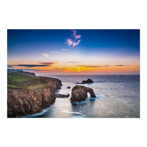 Lands End Sunset Enys Dodnan Armed Knight Cornwall Poster