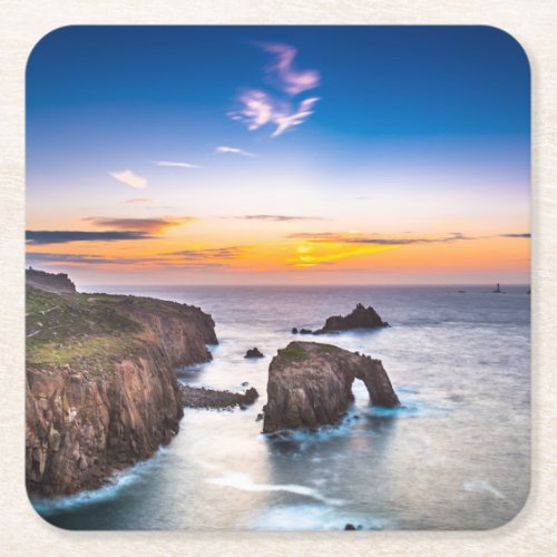 Lands End Sunset Enys Dodnan Armed Knight Cornwall Square Paper Coaster