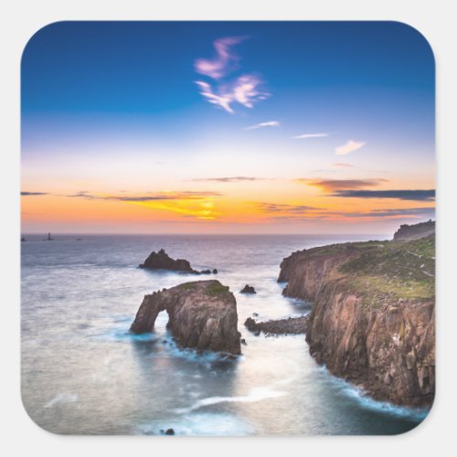 Lands End Sunset Enys Dodnan Armed Knight Cornwall Square Sticker