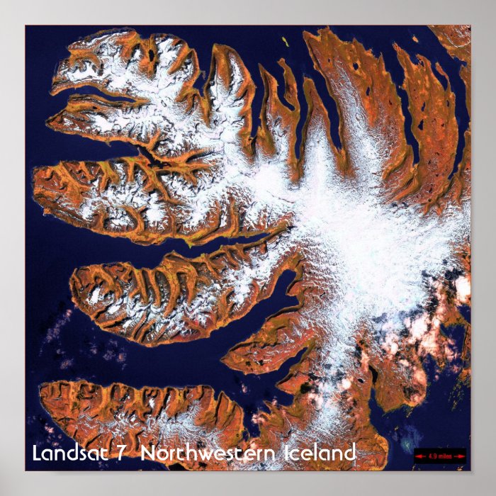 Landsat 7, Northwestern Iceland Poster