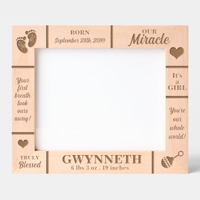 Landscape 10x8 New Baby Personalized Engraved Frames (Front)