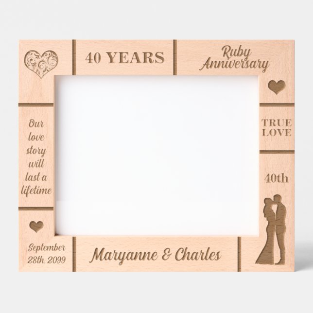 Landscape 10x8 Ruby 40th Wedding Anniversary Engraved Frames (Front)