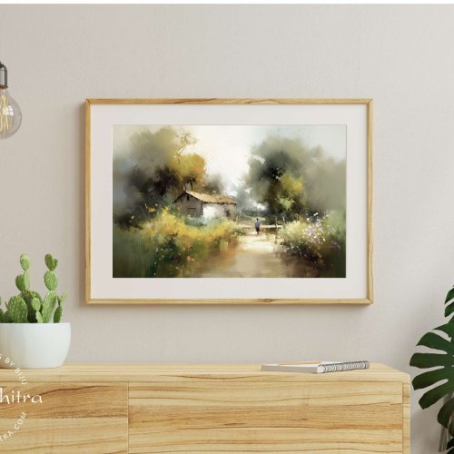 Landscape 14b Nostalgic landscape in elegant color Framed Art