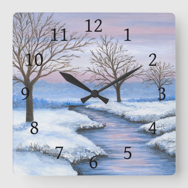 Landscape 231 winter snow square wall clock (Front)
