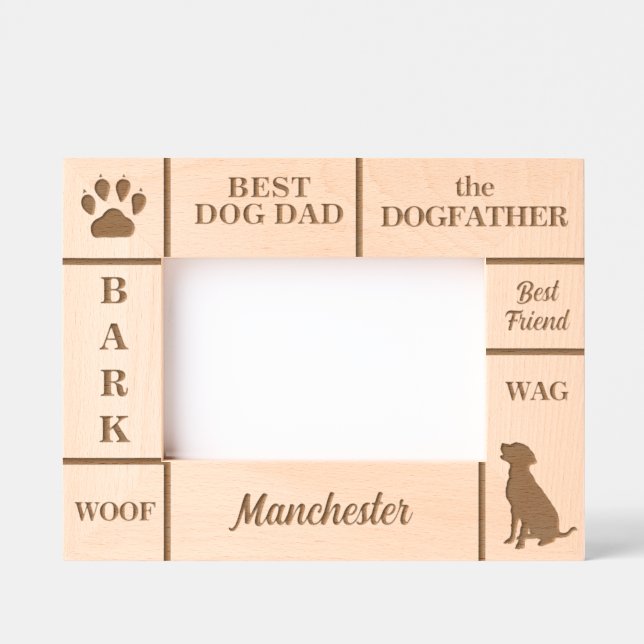 Landscape 6x4 BEST Dog DAD Ever Custom Name Engraved Frames (Front)