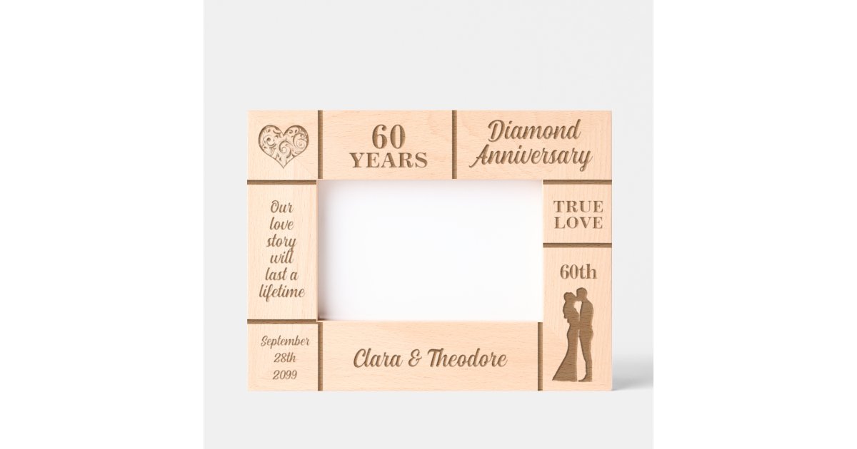 Landscape 6x4 Golden 60th Wedding Anniversary Engraved Frames | Zazzle