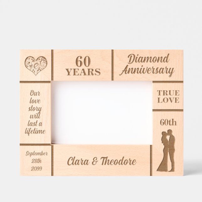 Landscape 6x4 Golden 60th Wedding Anniversary Engraved Frames (Front)
