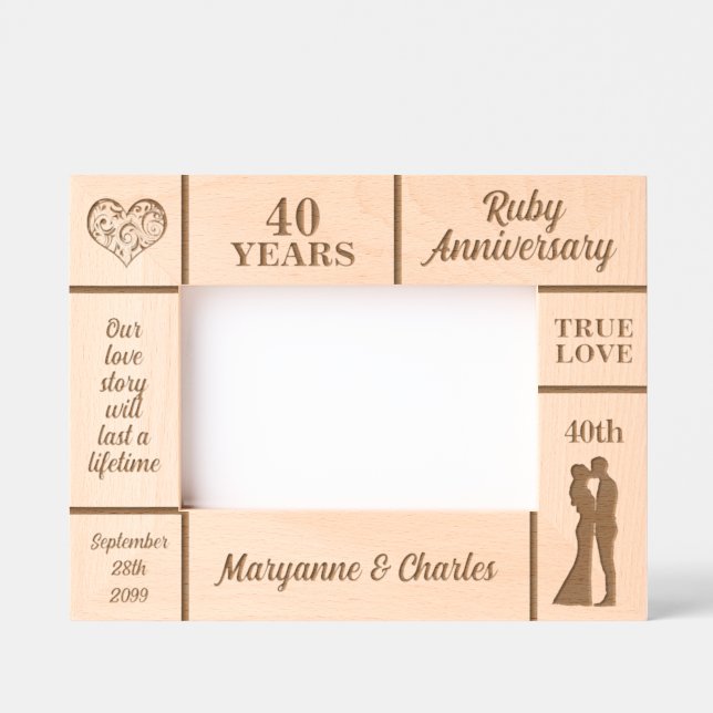 Landscape 6x4 Ruby 40th Wedding Anniversary Engraved Frames (Front)