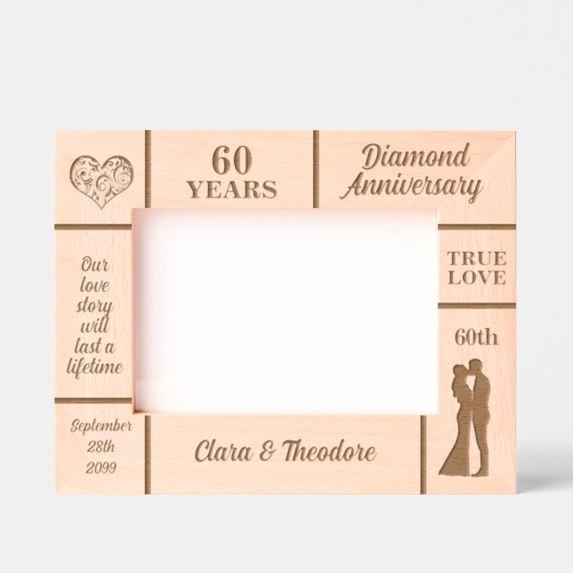 Landscape 7x5 Diamond 60th Wedding Anniversary Engraved Frames (Front)
