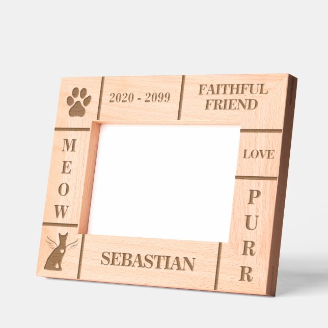 Landscape 7x5 Pet Memorial Angel Cat Name Year Engraved Frames (Left)