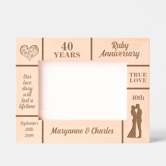 Landscape 7x5 Ruby 40th Wedding Anniversary Engraved Frames (Front)