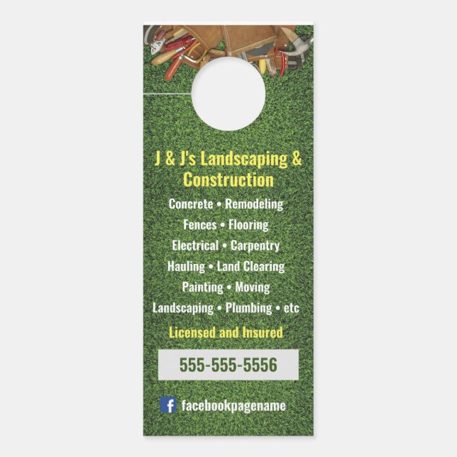 Landscape and Construction Grass Door Hanger (Front)