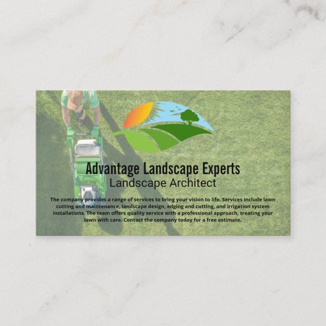 Landscape Architect Cutting Lawn Business Card (Front)