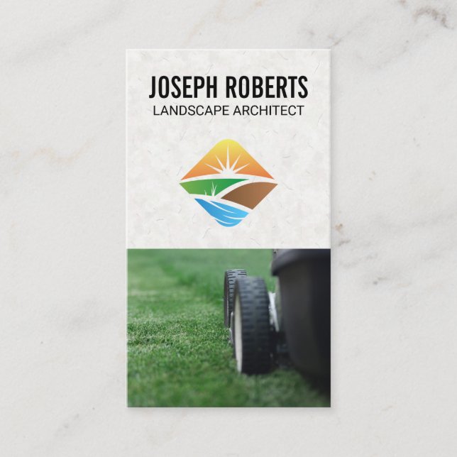 Landscape Architect Logo | Lawnmower | Gardening Business Card (Front)