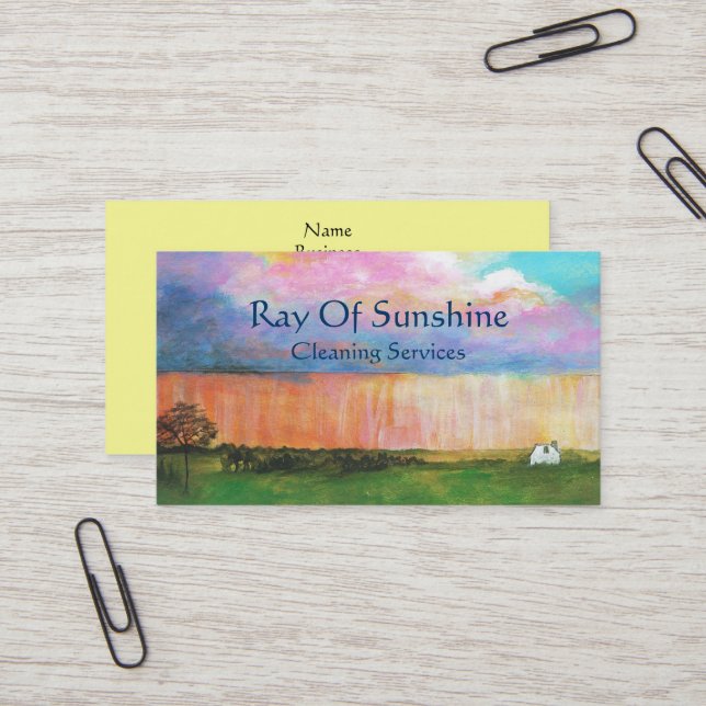 Landscape Art Painting Rainstorm Tiny Farm House Business Card (Front/Back In Situ)