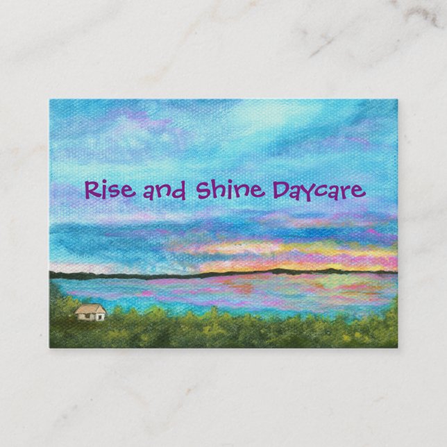 Landscape Art Seashore Beach Sunrise Daycare Business Card (Front)