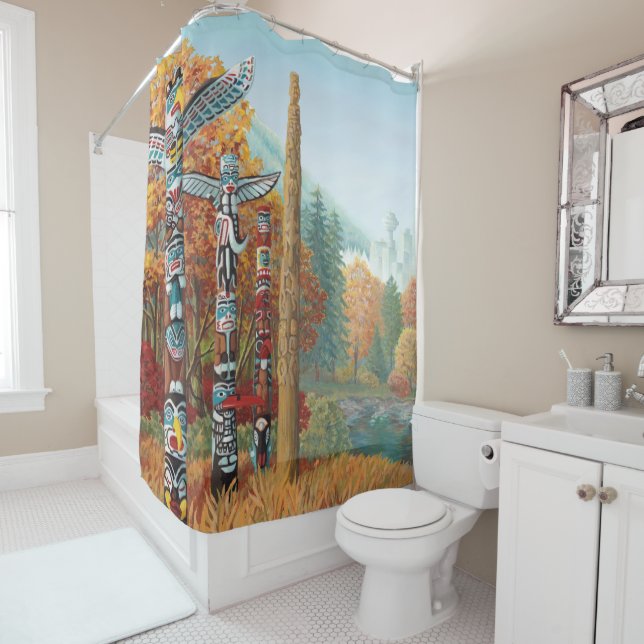 Landscape Art Shower Curtain Vancouver Totem  (In Situ)