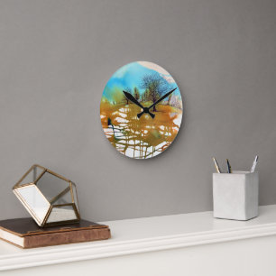 Landscape Art Trees Abstract Painting Round Clock