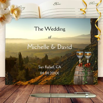 Landscape Art Winery Wine Theme Wedding Guest Book by AnnesWeddingBoutique at Zazzle