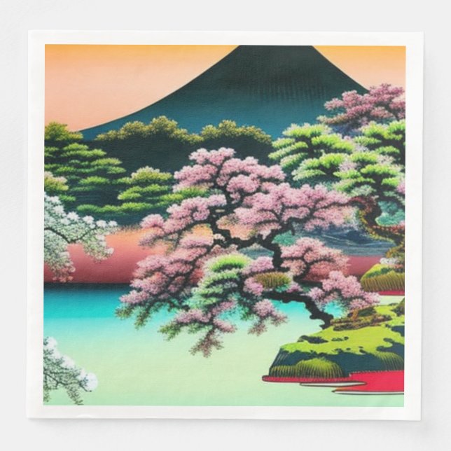 Landscape Asian Cherry Blossoms  Paper Dinner Napkins (Front)