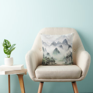 Landscape Asian Painting Throw Pillow