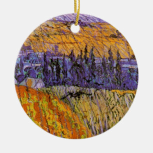 Landscape at Auvers in Rain by Vincent van Gogh Ceramic Ornament