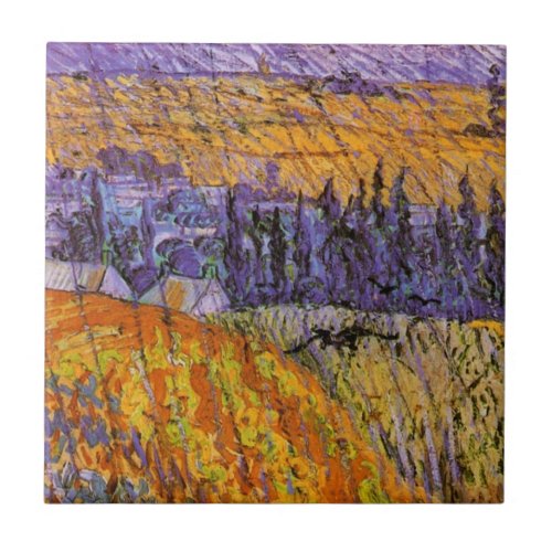 Landscape at Auvers in Rain by Vincent van Gogh Ceramic Tile