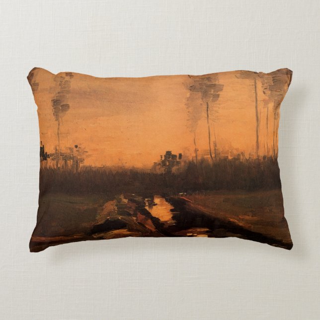 Landscape at Dusk by Vincent van Gogh Accent Pillow (Front)